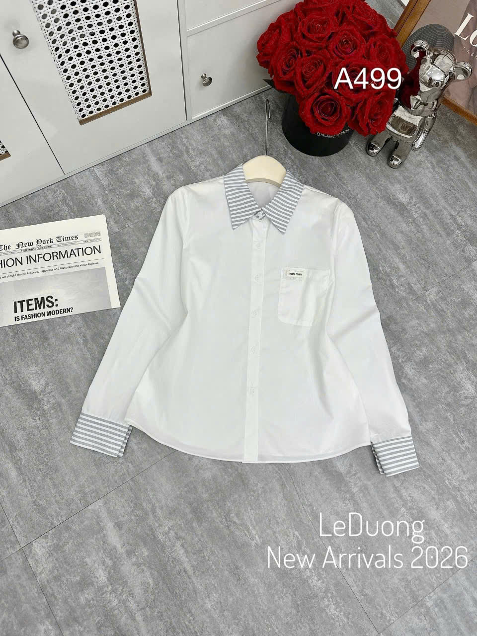 A499 Ao sơ mi thô tay dài cổ kẻ