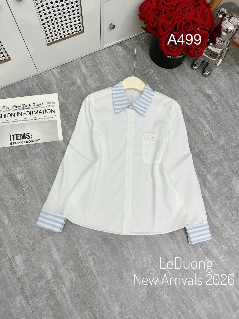 A499 Ao sơ mi thô tay dài cổ kẻ