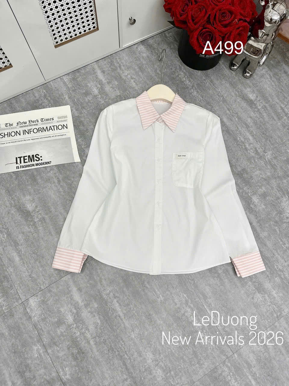A499 Ao sơ mi thô tay dài cổ kẻ