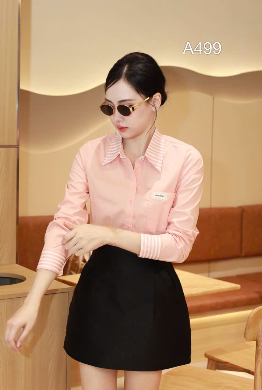A499 Ao sơ mi thô tay dài cổ kẻ