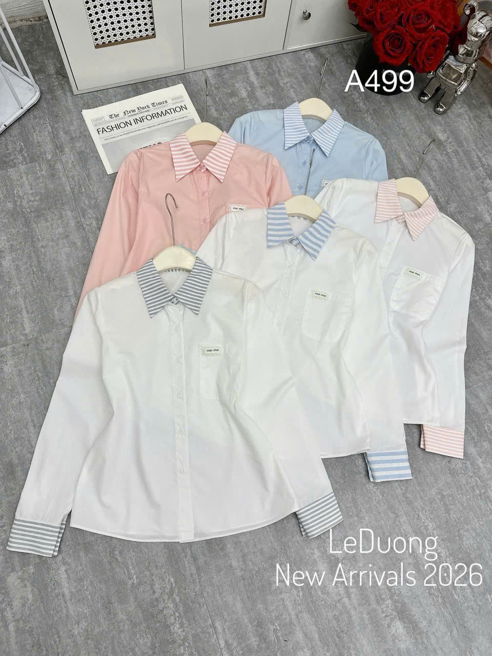 A499 Ao sơ mi thô tay dài cổ kẻ