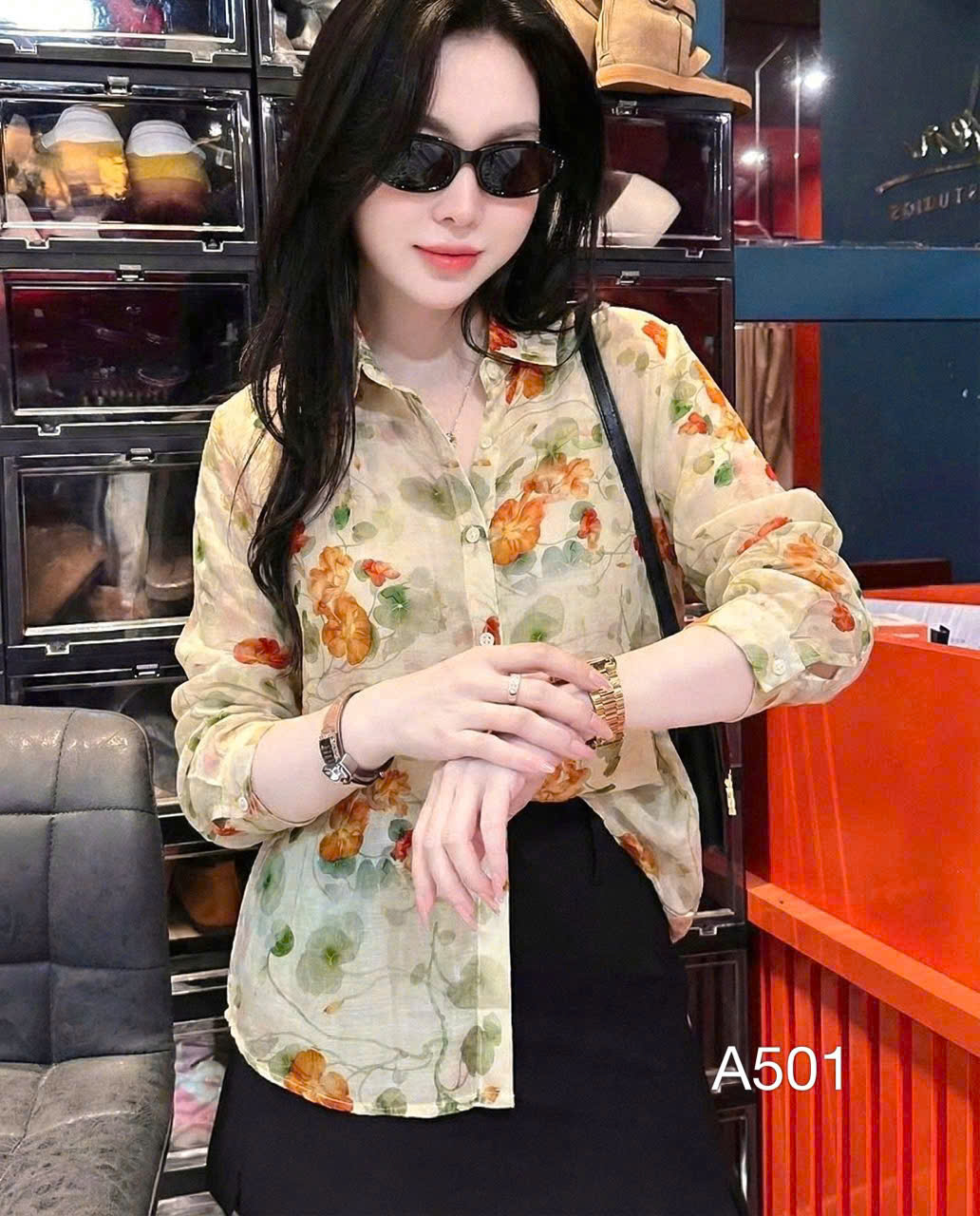A501 Áo sơ mi tơ hoa