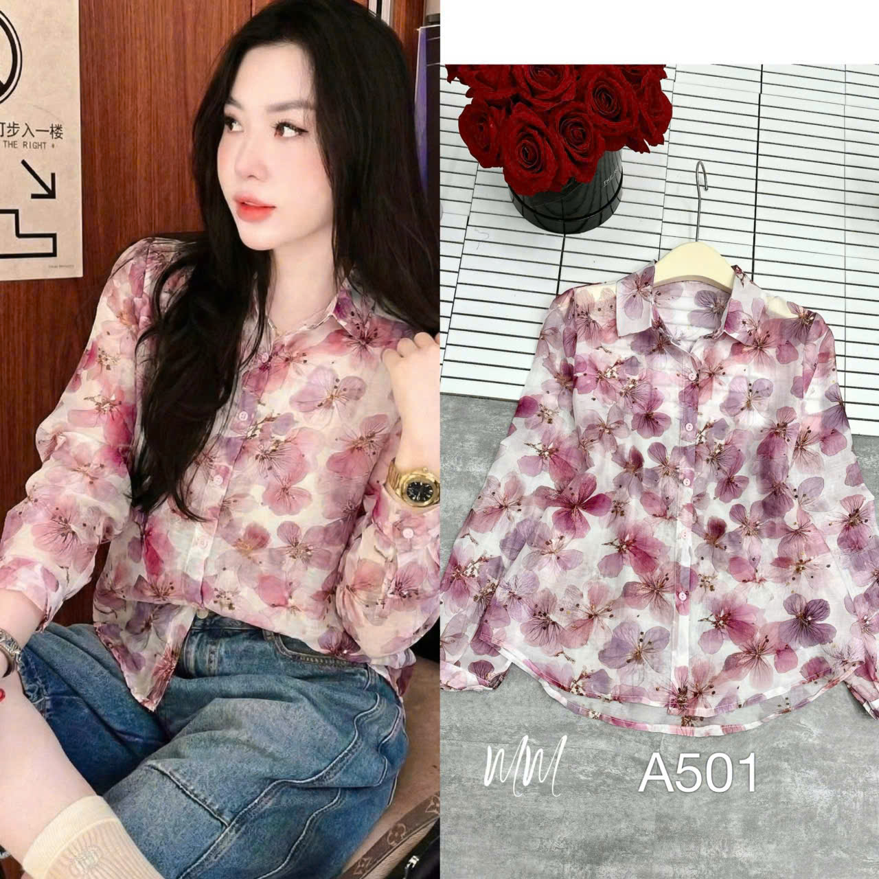A501 Áo sơ mi tơ hoa