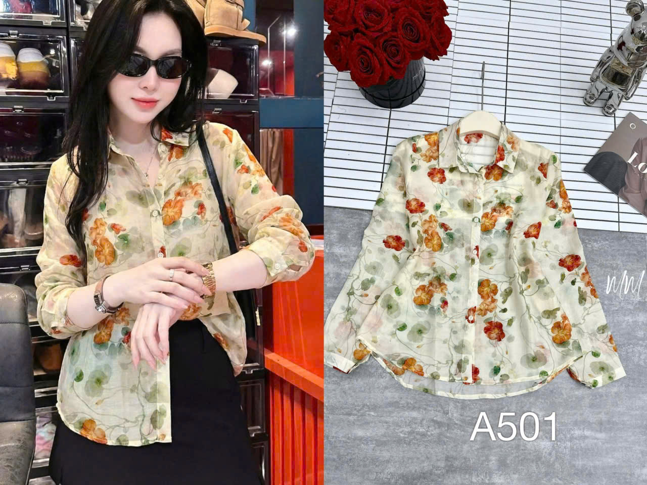 A501 Áo sơ mi tơ hoa