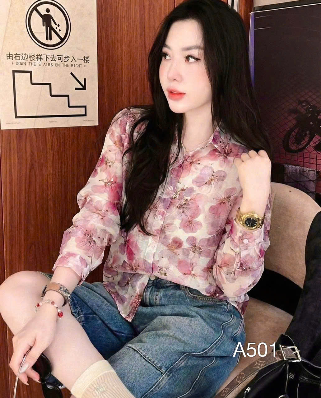A501 Áo sơ mi tơ hoa