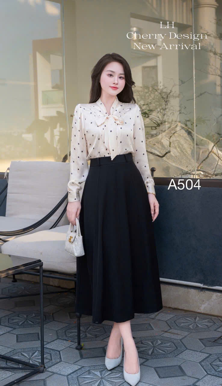 A504 Áo sơ mi chấm bi buộc nơ