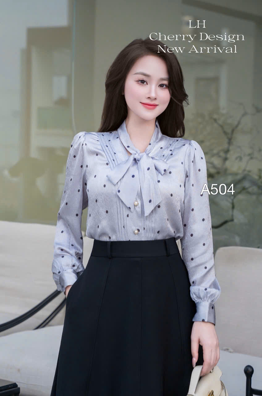 A504 Áo sơ mi chấm bi buộc nơ