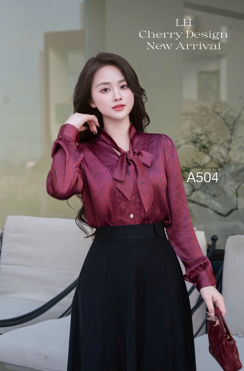 A504 Áo sơ mi chấm bi buộc nơ