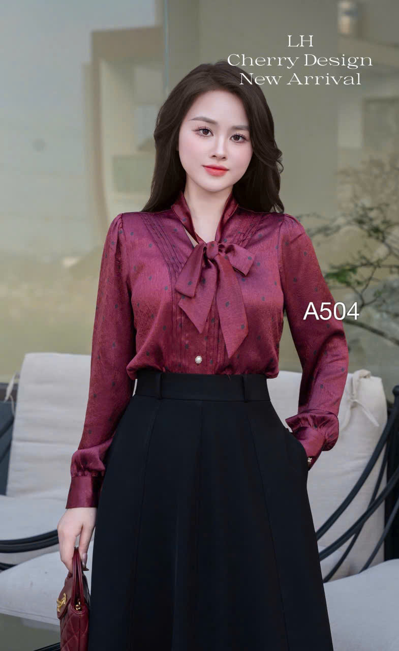 A504 Áo sơ mi chấm bi buộc nơ