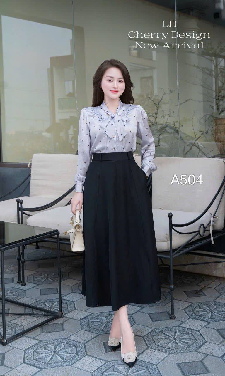 A504 Áo sơ mi chấm bi buộc nơ
