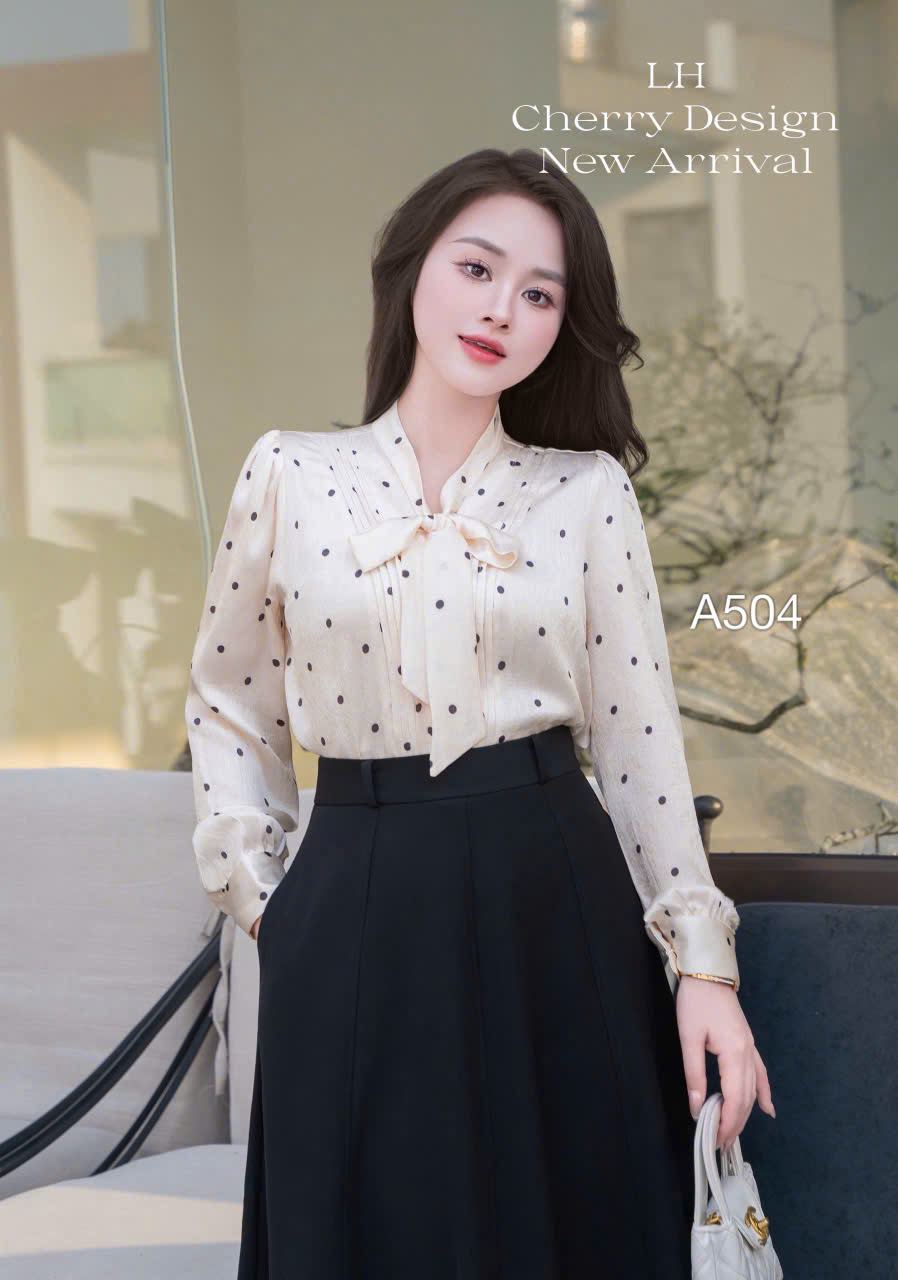 A504 Áo sơ mi chấm bi buộc nơ