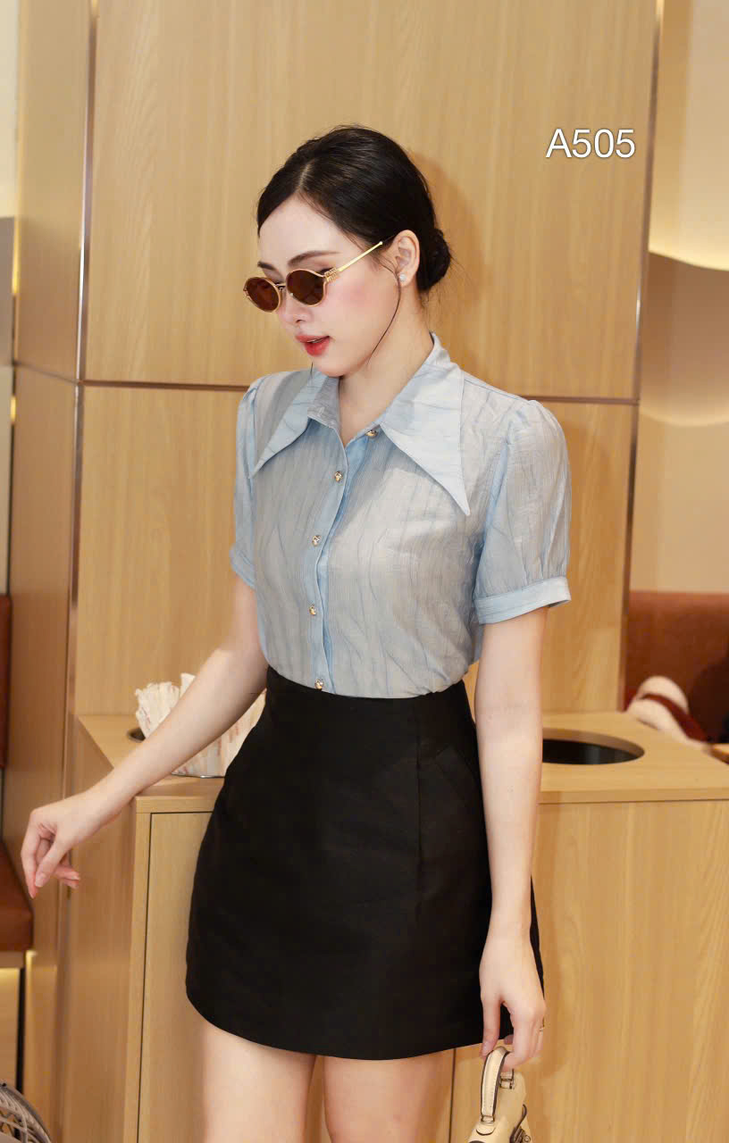 A505 Áo sơ mi cổ nhọn vân loang