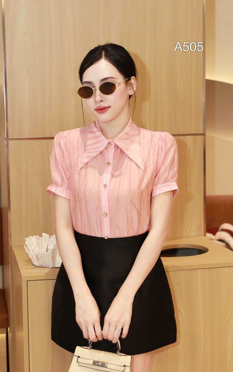 A505 Áo sơ mi cổ nhọn vân loang