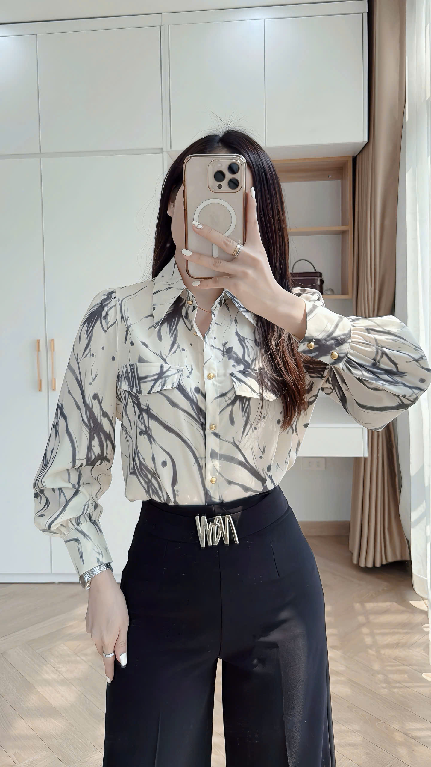 A508 Áo sơ mi họa tiết túi ngực