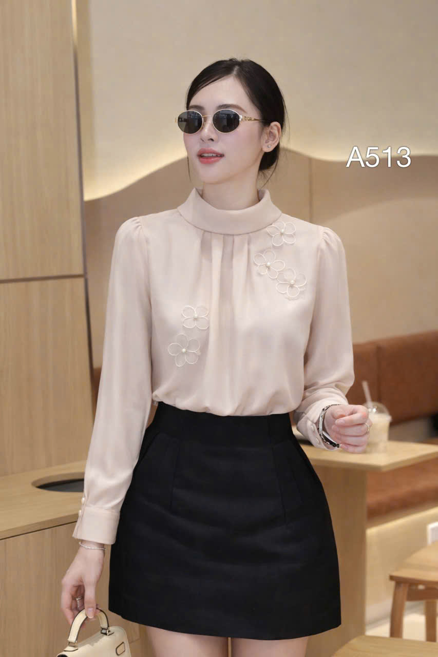A513 Áo sơ mi dài tay thêu hoa