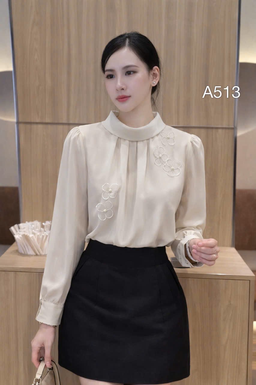 A513 Áo sơ mi dài tay thêu hoa