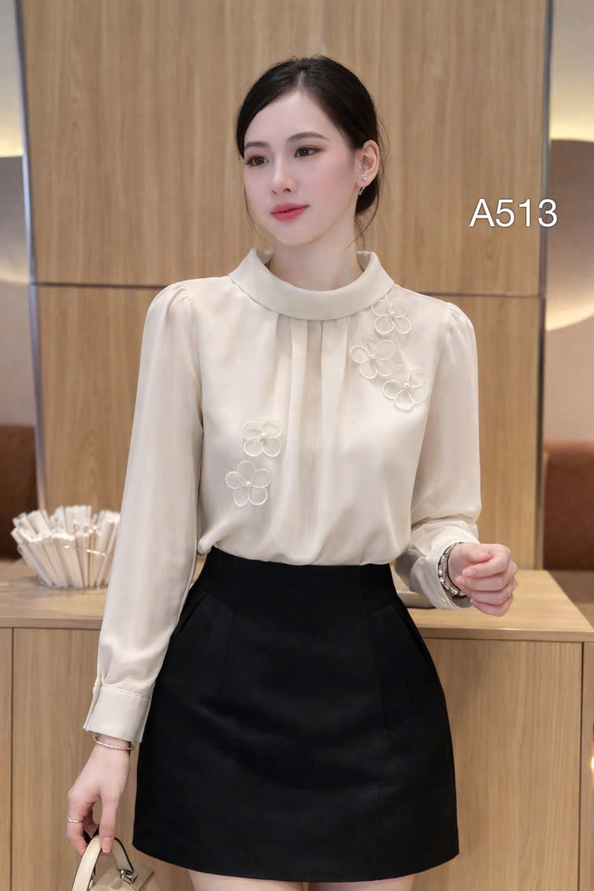 A513 Áo sơ mi dài tay thêu hoa