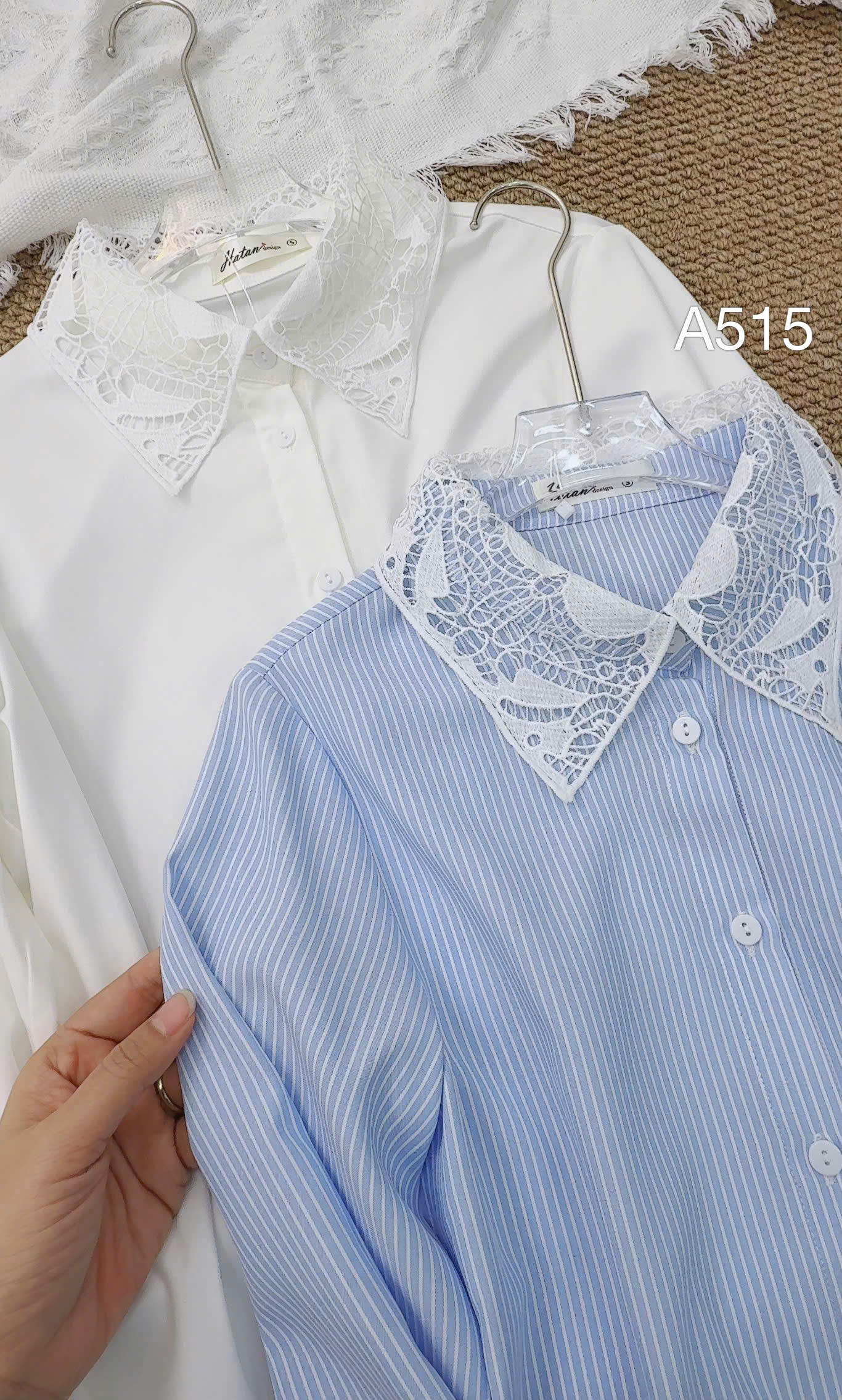 A515 áo cổ ren tay ren