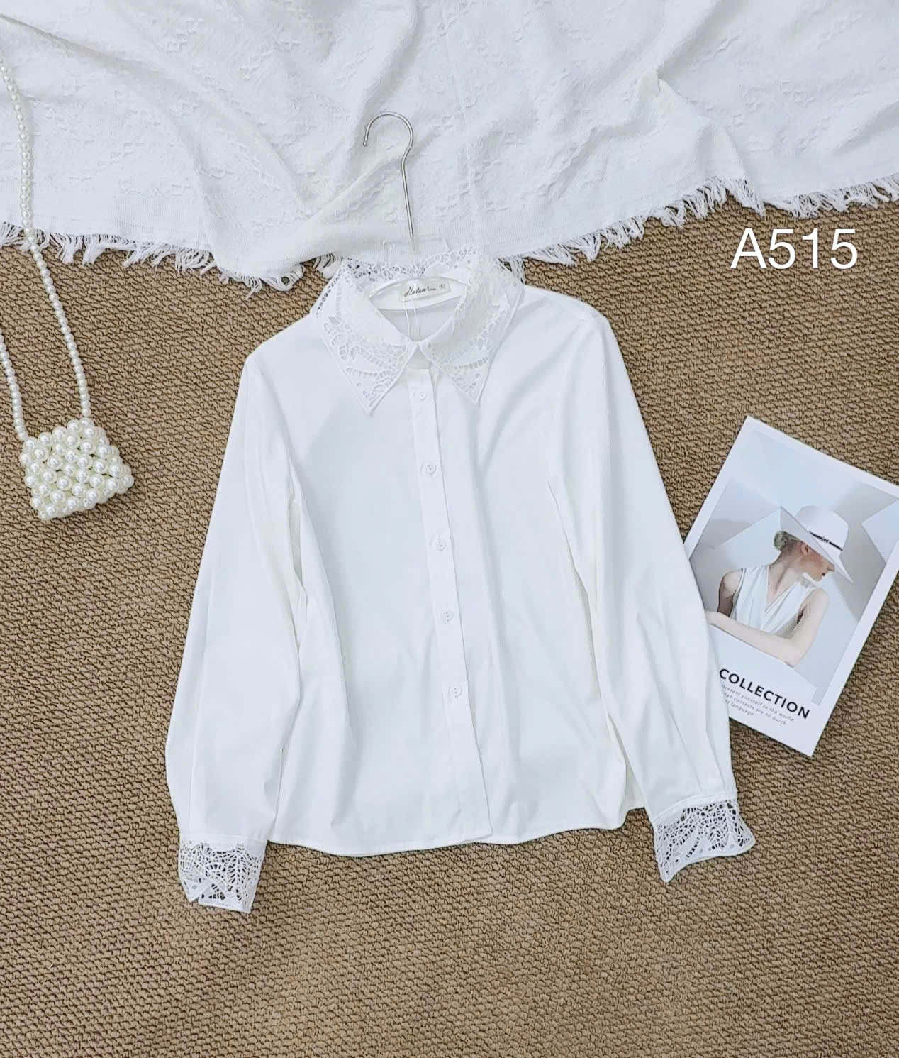 A515 áo cổ ren tay ren
