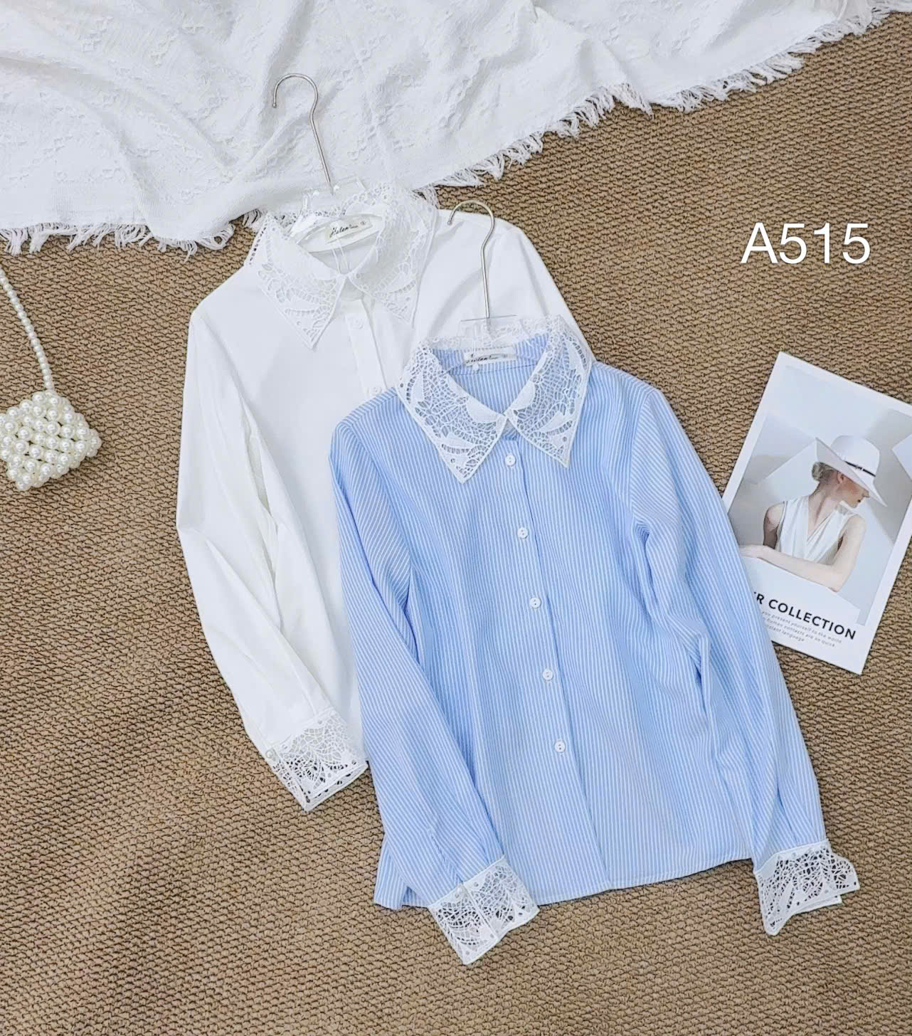 A515 áo cổ ren tay ren