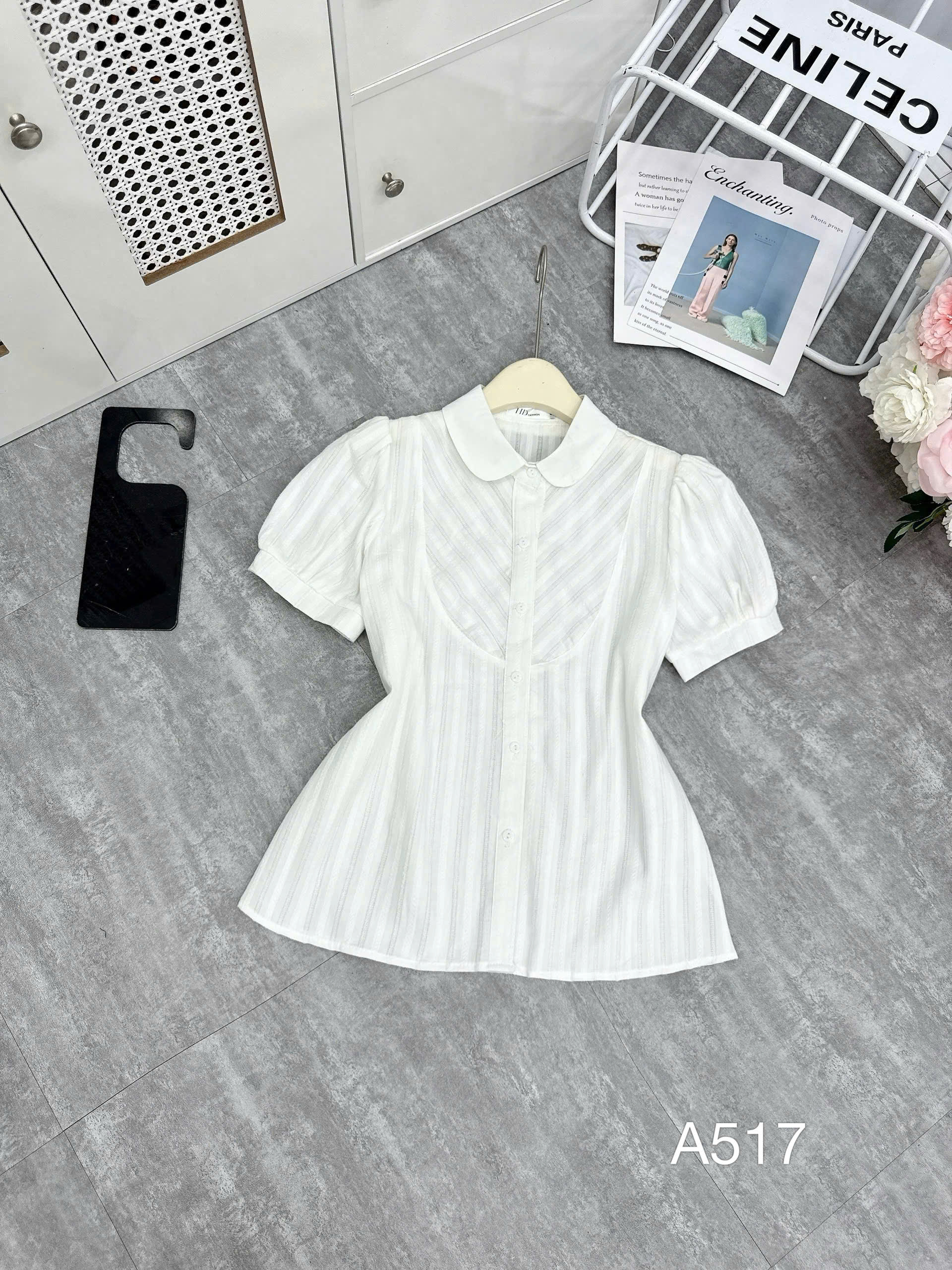 A517 Áo sơ mi kẻ tay bồng