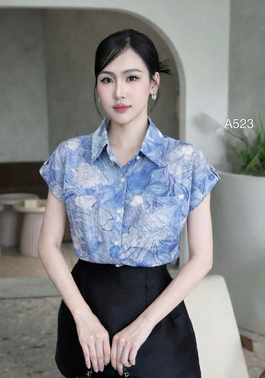 A523 Áo sơ mi hoa tay hến