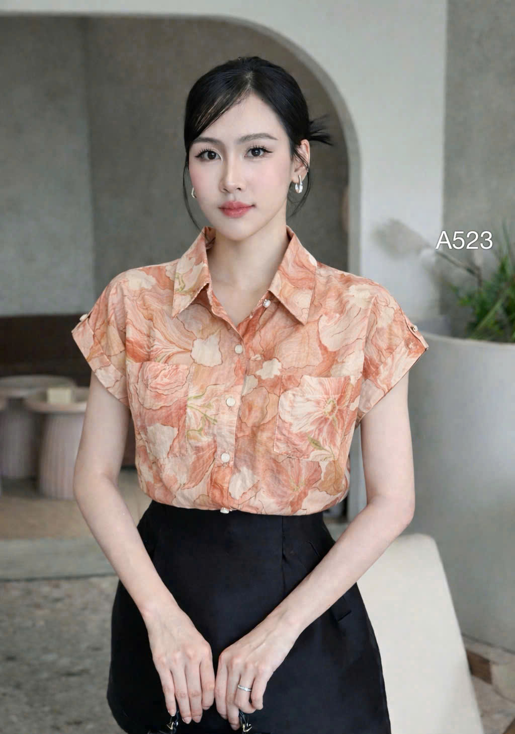 A523 Áo sơ mi hoa tay hến