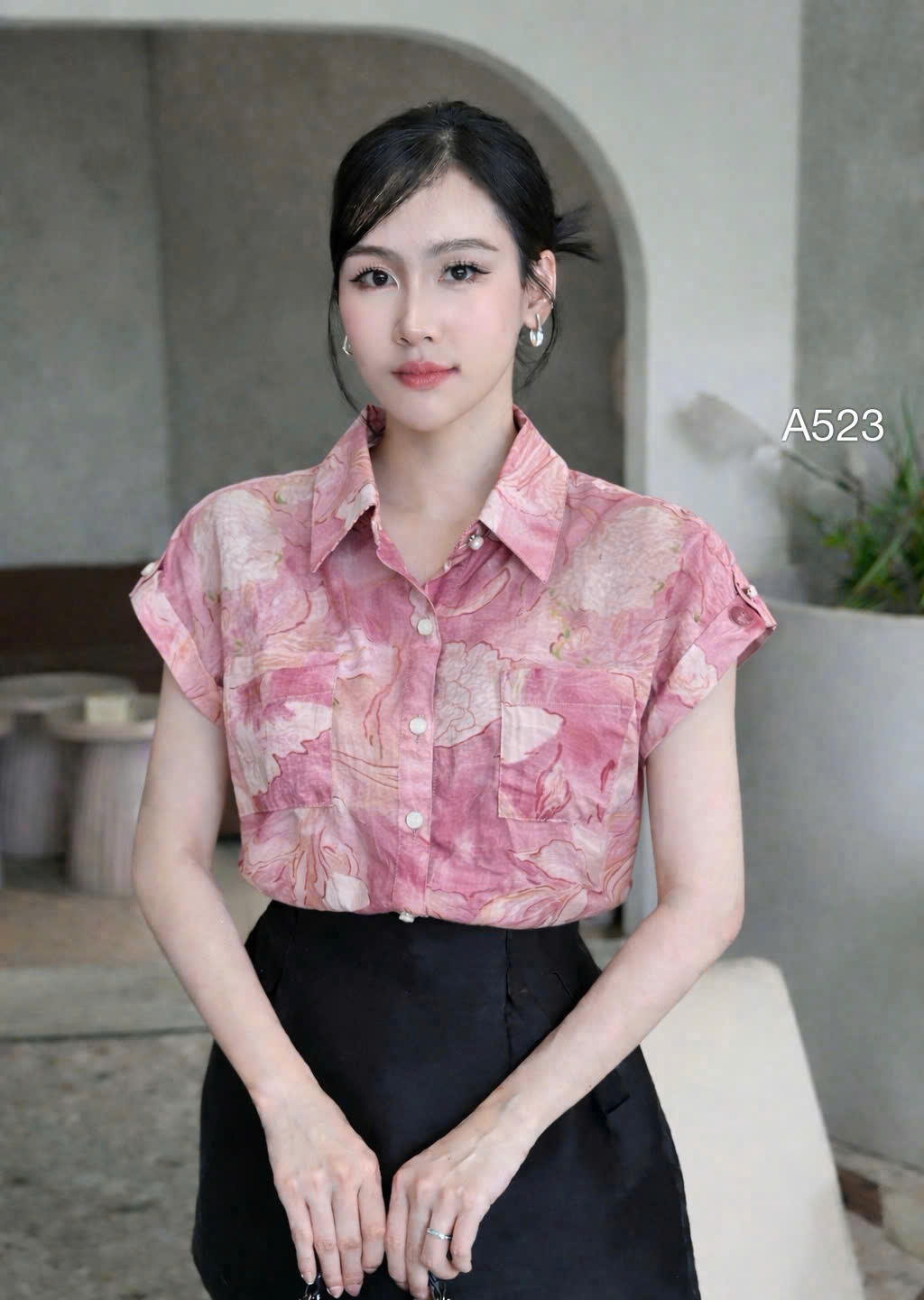 A523 Áo sơ mi hoa tay hến