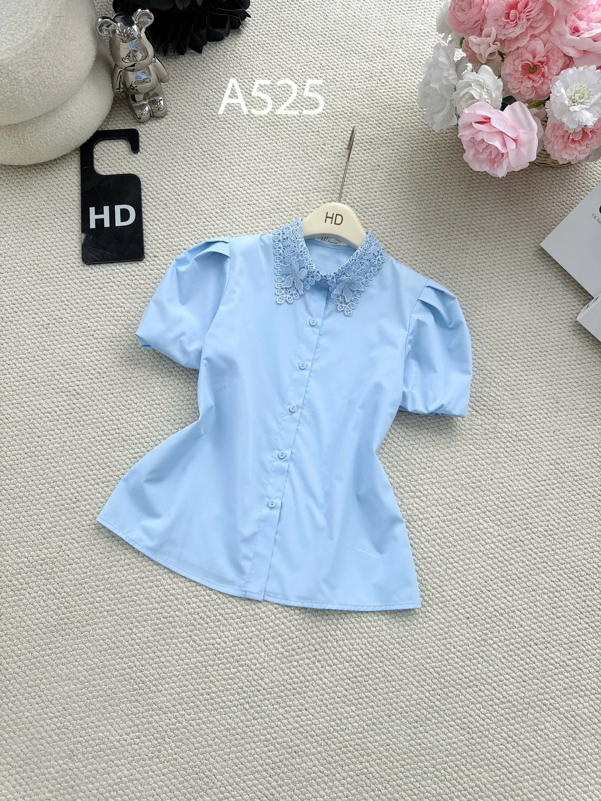A525 Áo sơ mi thô tay bồng cổ ren