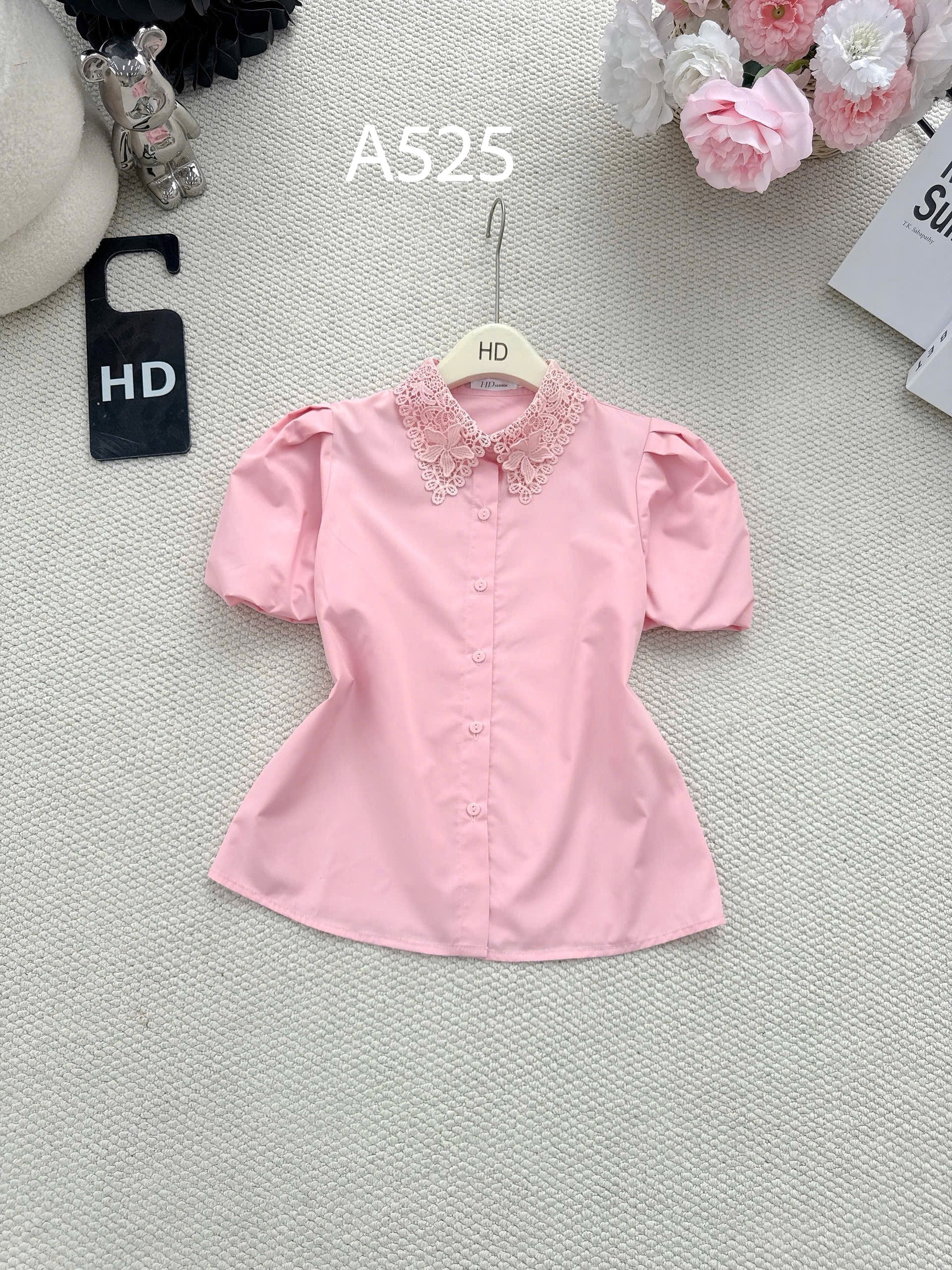 A525 Áo sơ mi thô tay bồng cổ ren