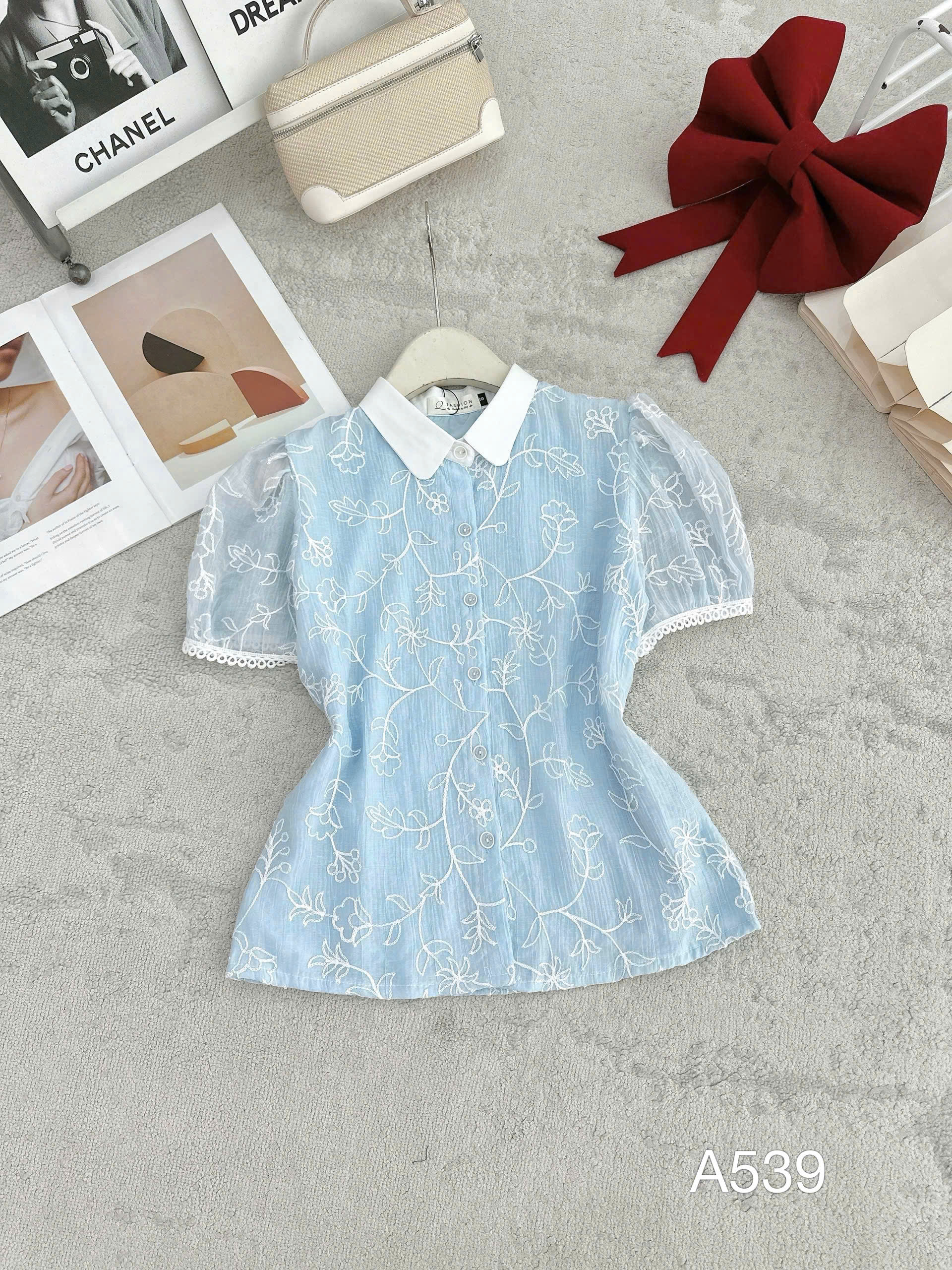 A539 Áo sơ mi đũi thêu 2 lớp