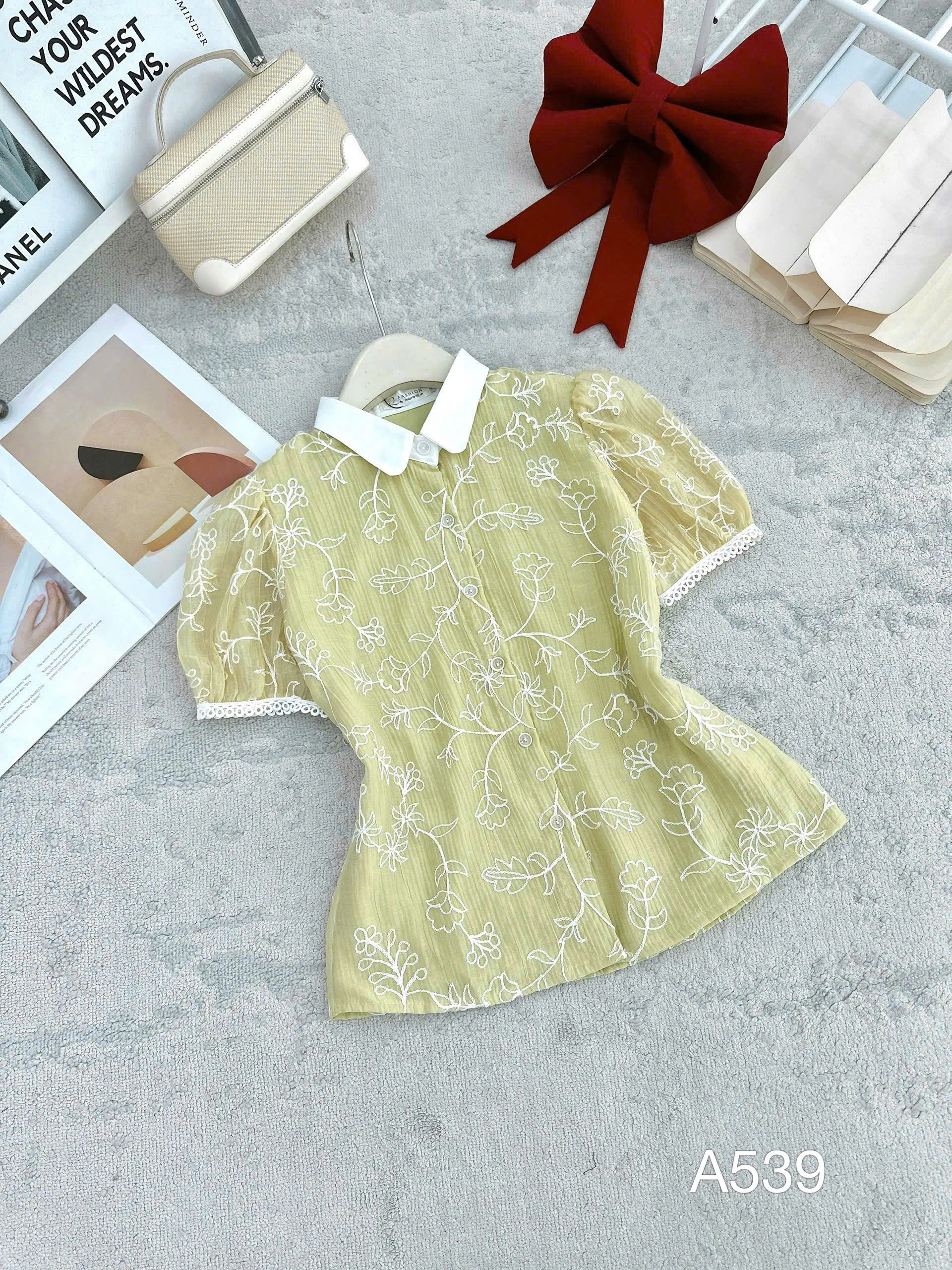 A539 Áo sơ mi đũi thêu 2 lớp