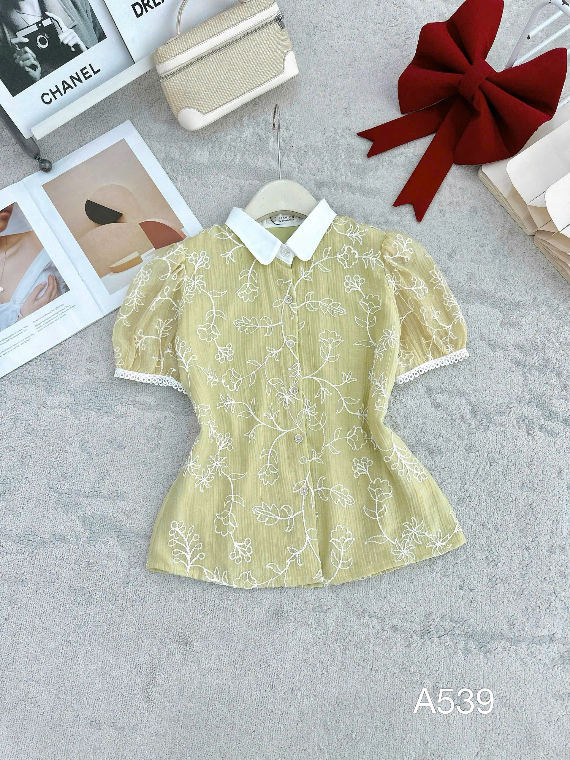 A539 Áo sơ mi đũi thêu 2 lớp