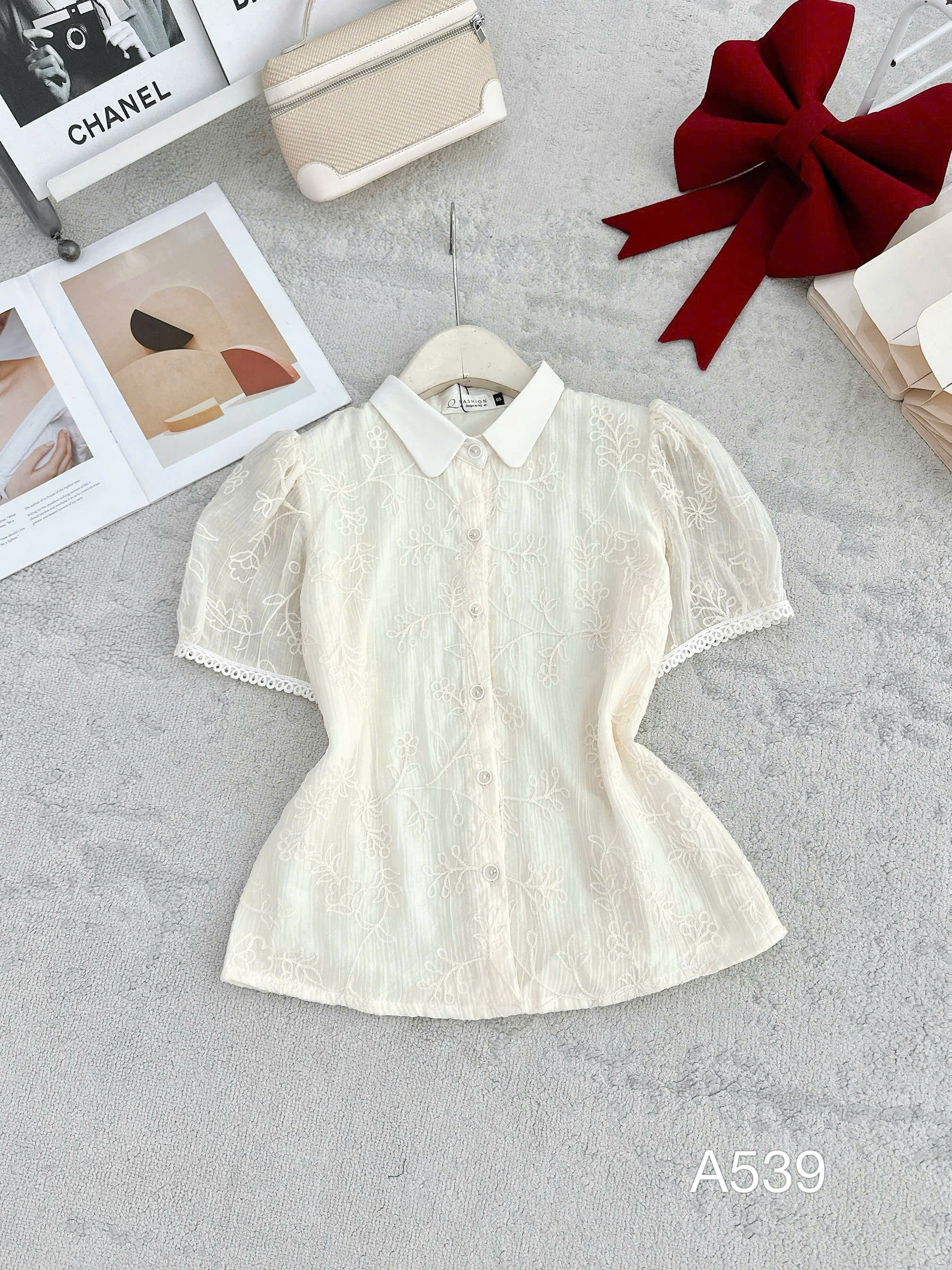 A539 Áo sơ mi đũi thêu 2 lớp