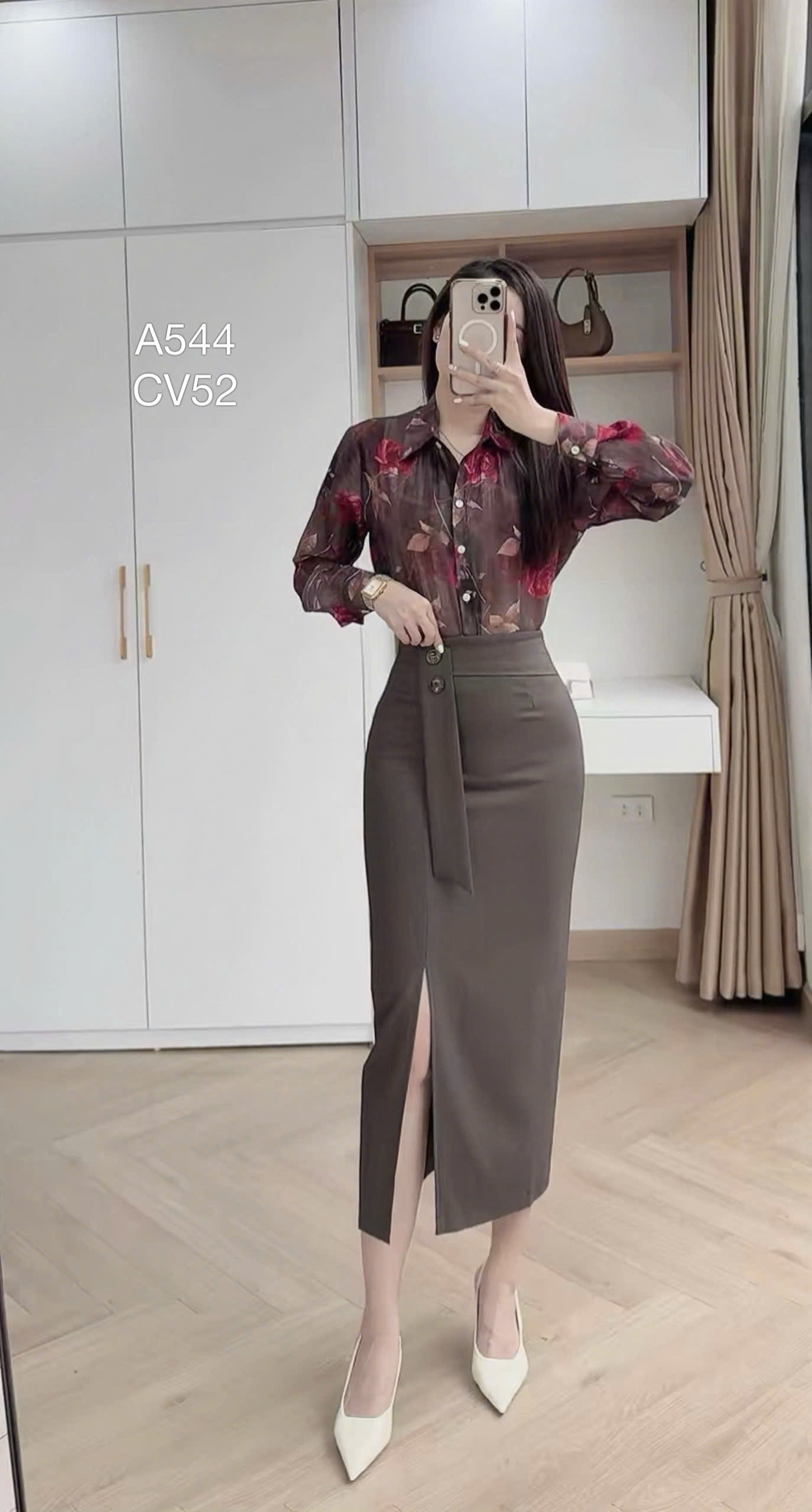 A544 Áo sơ mi hoa hồng