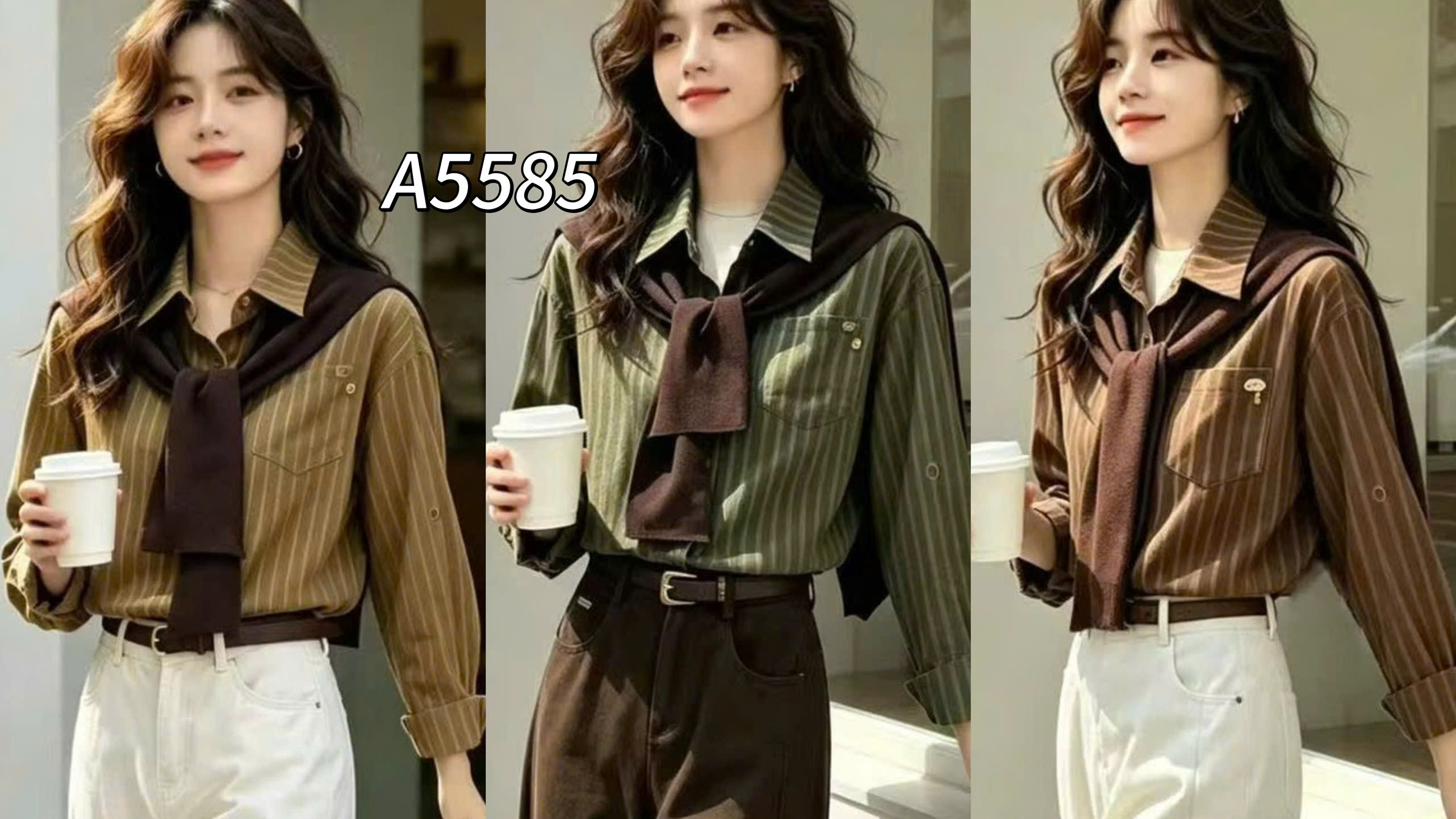 A5585 Áo kẻ QC kèm khăn