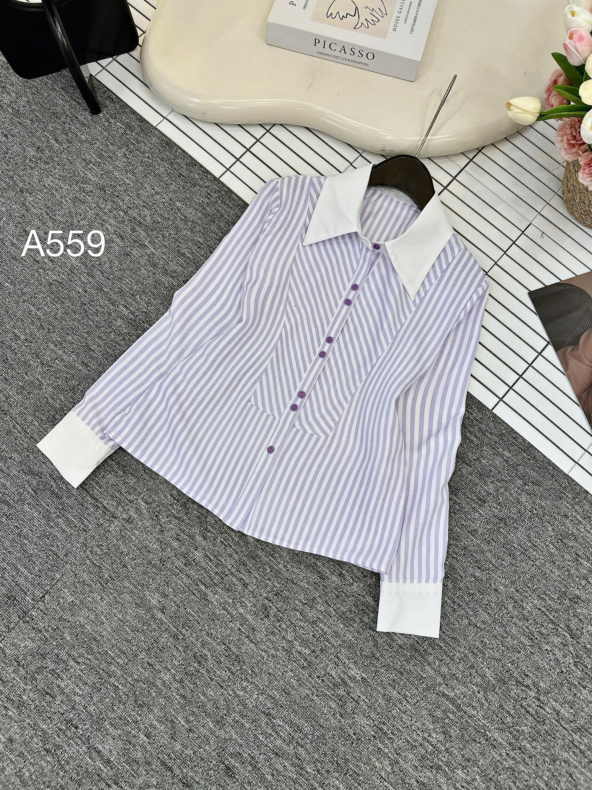 A559 Áo sơ mi kẻ cổ trắng