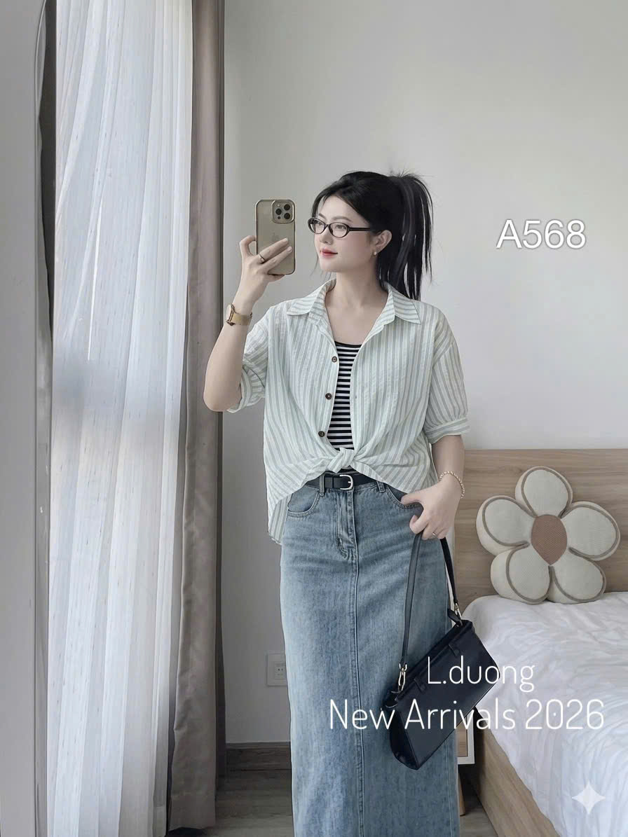 A568 áo kẻ sọc liền gấu