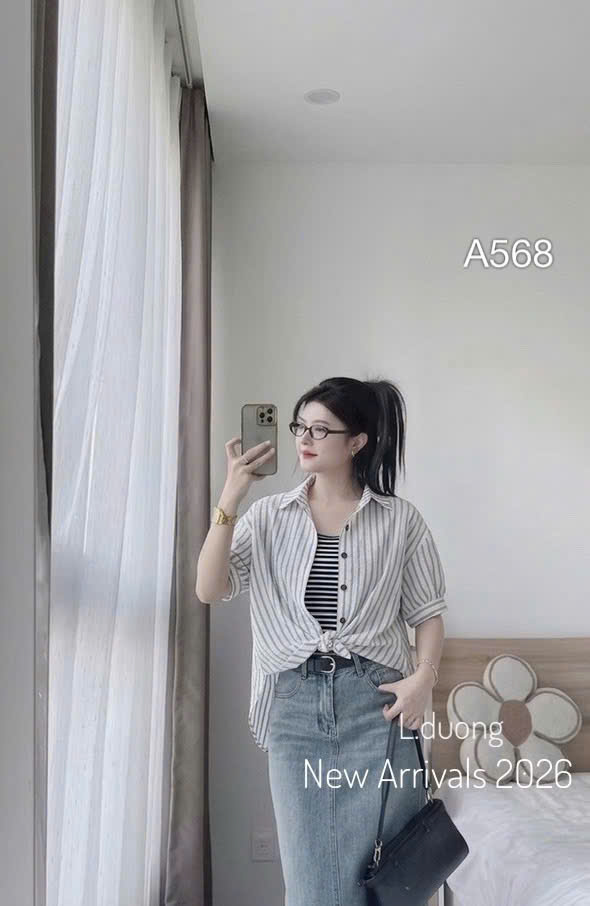 A568 áo kẻ sọc liền gấu