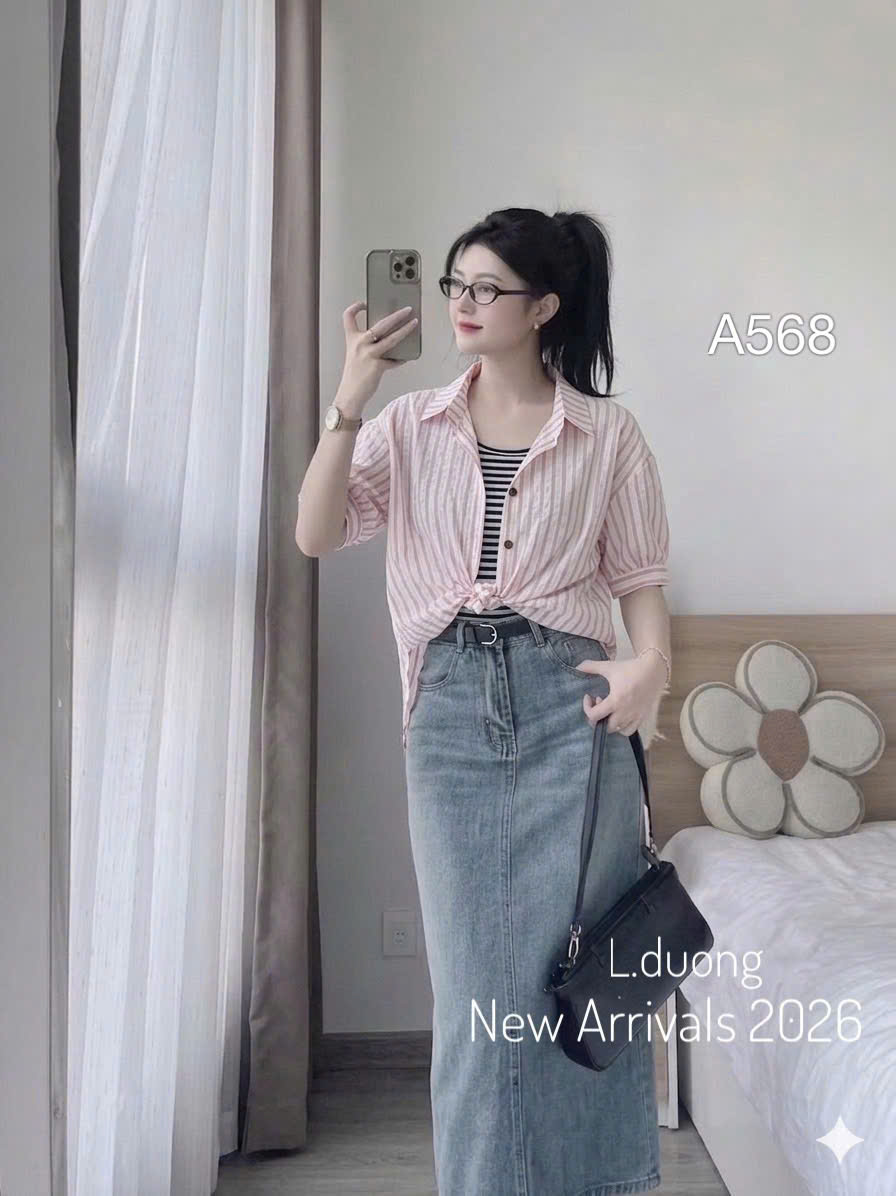 A568 áo kẻ sọc liền gấu