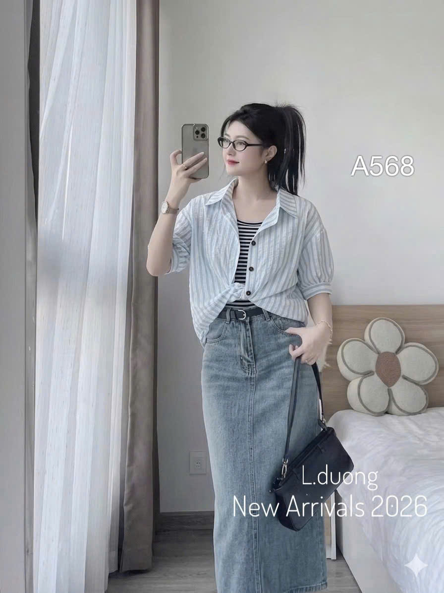 A568 áo kẻ sọc liền gấu