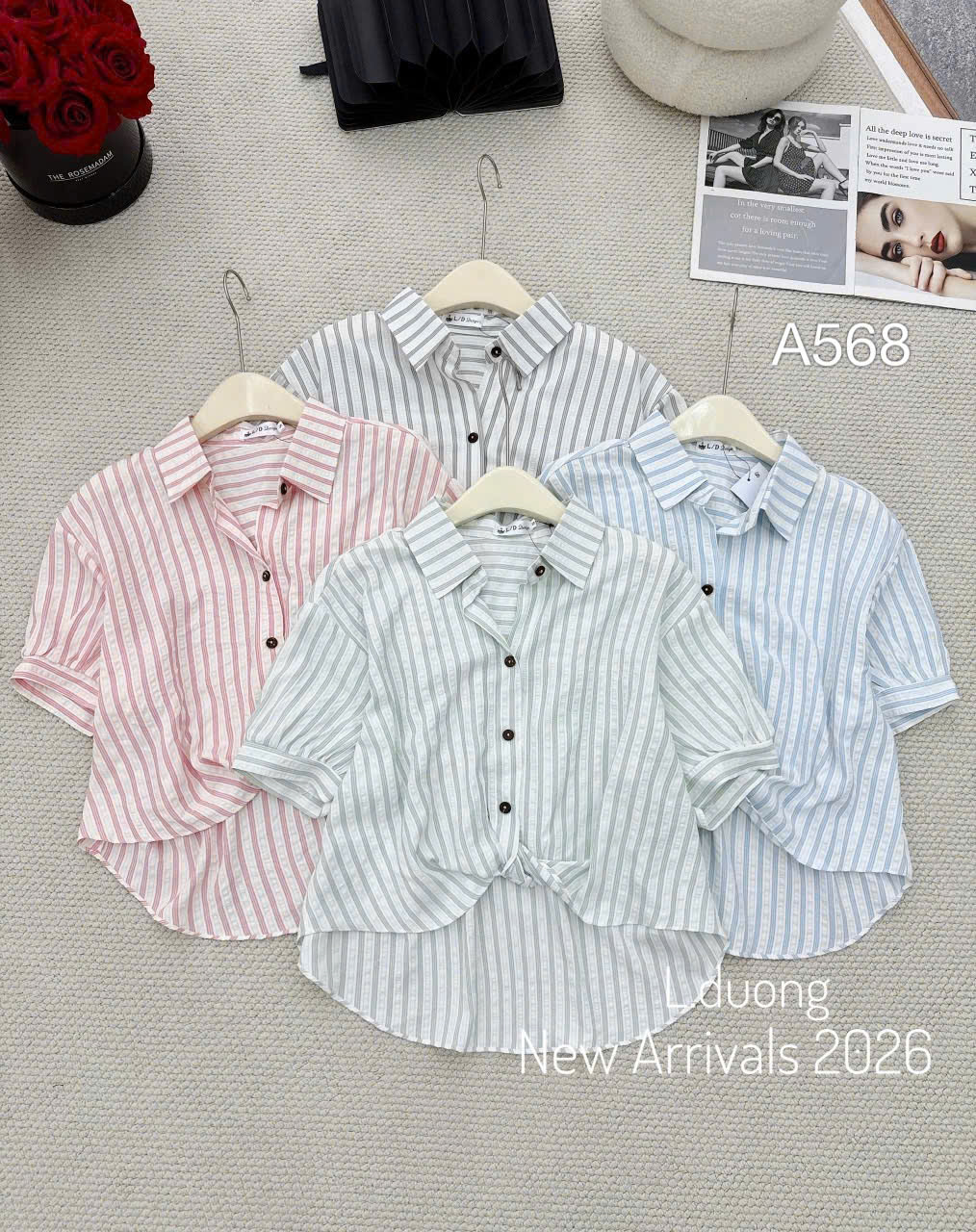 A568 áo kẻ sọc liền gấu
