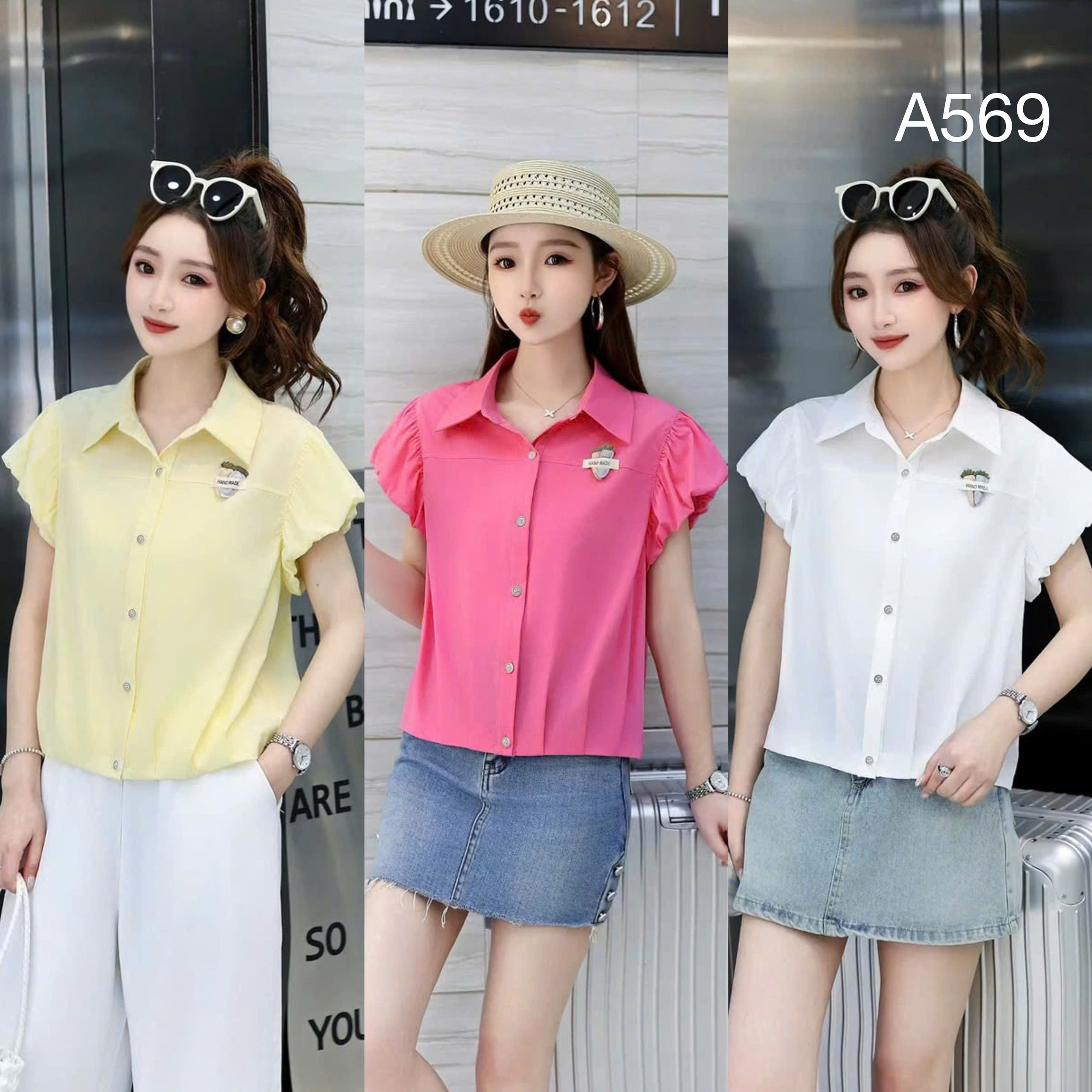 A569-6630 Áo sơ mi tay dơi bồng củ cà rốt
