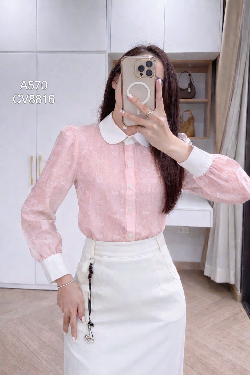 A570 Áo sơ mi nơ cổ sen