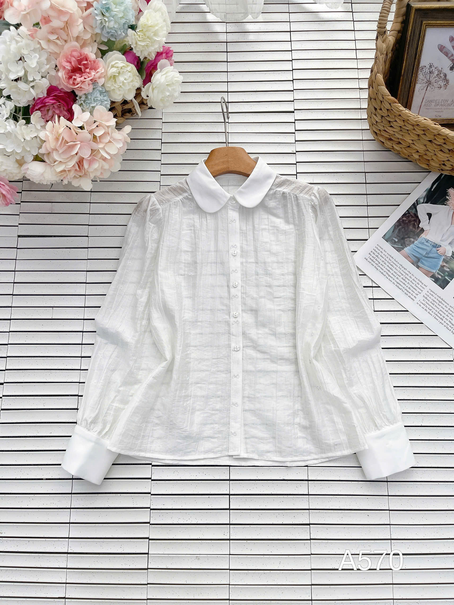 A570 Áo sơ mi nơ cổ sen