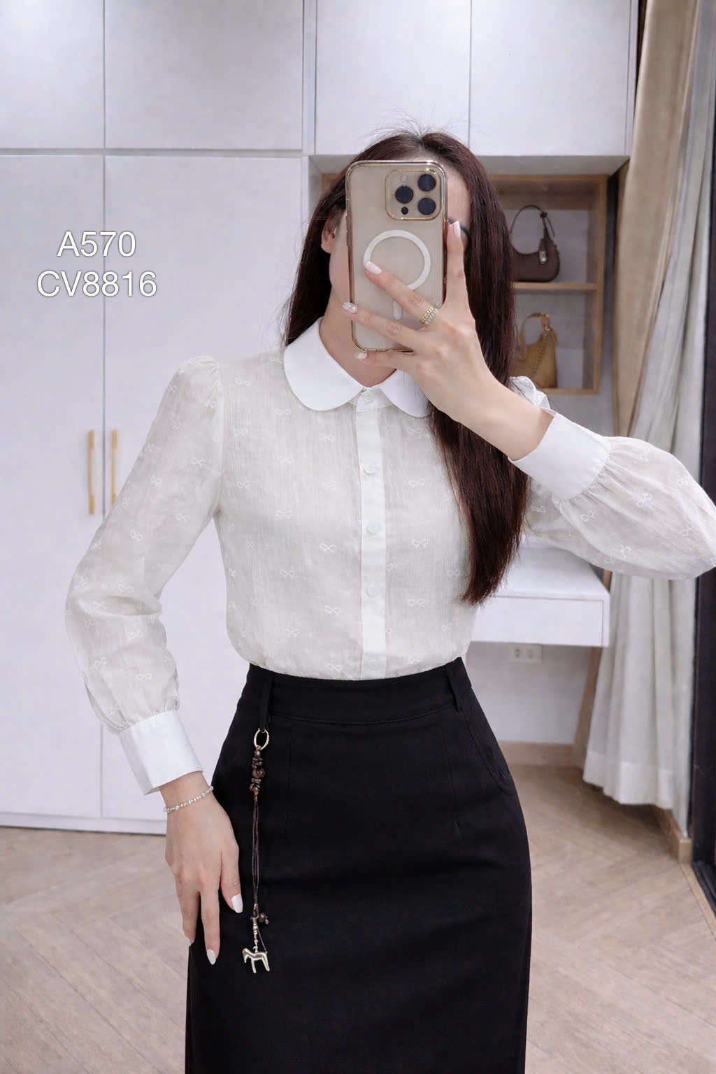 A570 Áo sơ mi nơ cổ sen