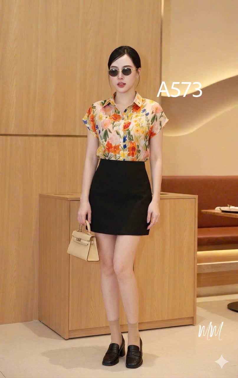 A573 Áo sơ mi hoa tay dơi