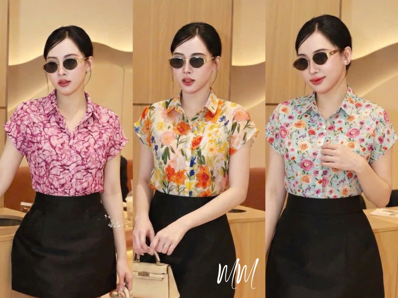A573 Áo sơ mi hoa tay dơi