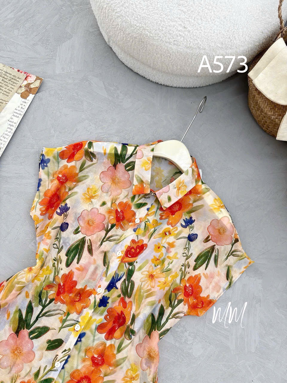 A573 Áo sơ mi hoa tay dơi