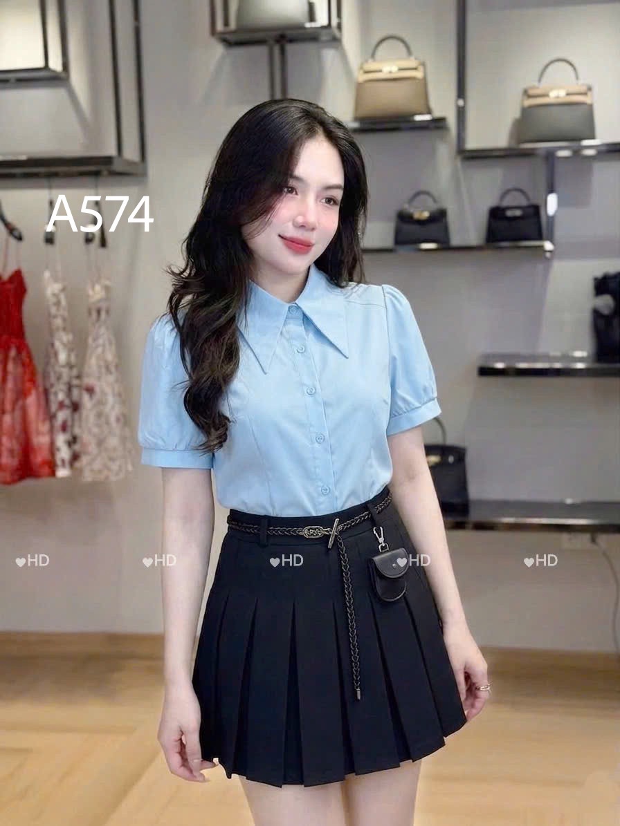 A574 Áo sơ mi cổ nhọn tay cộc